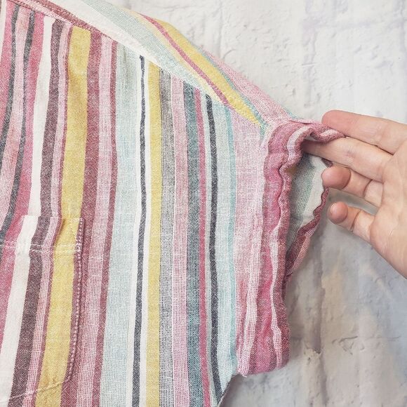 BEACHLUNCHLOUNGE Linen-Blend Striped Knot Front Button Down Shirt XS - Picture 3 of 6